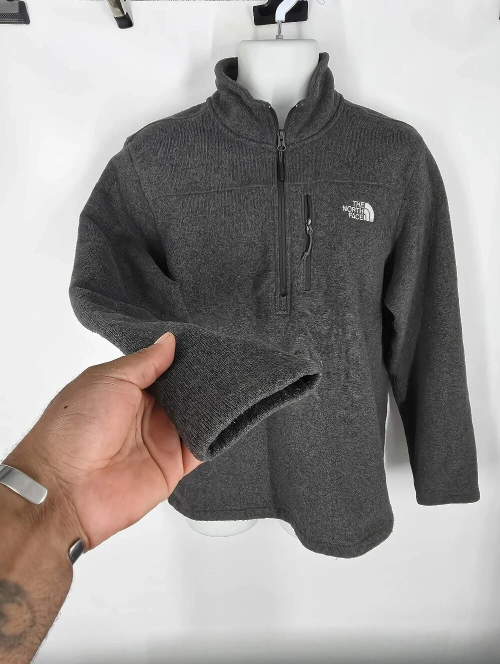 The North Face Gordon Lyons 1/4 Zip Fleece Sweater Mens Large Charcoal Heather